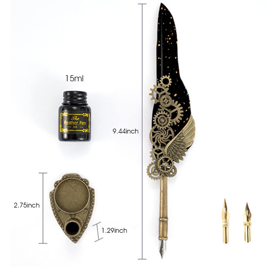 HASTHIP Feather Pen and Ink Set, Mechanic Style Quill Calligraphy Pen with Blue or Black Ink, 2 Replacement Nibs and Pen Holder, Vintage Signature Fountain Pen Dip Pen Gift Set (Black) HASTHIP Feather Pen and Ink Set, Mechanic Style Quill Calligraphy Pen with Blue or Black Ink, 2 Replacement Nibs and Pen Holder, Vintage Signature Fountain Pen Dip Pen Gift Set (Black)